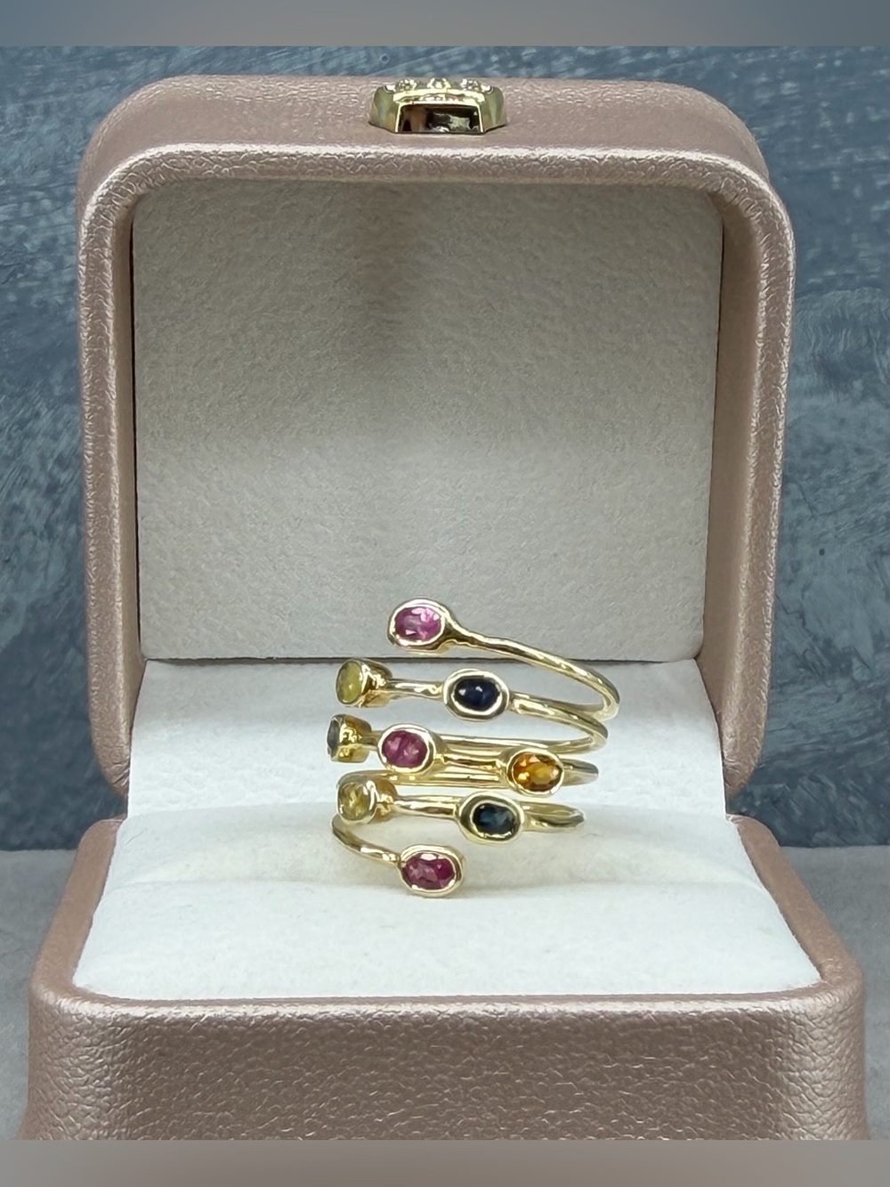 Modern 1.27 CT Multi Sapphire Spiral Ring 18K Gold Over 925 Sterling Silver Sz 5